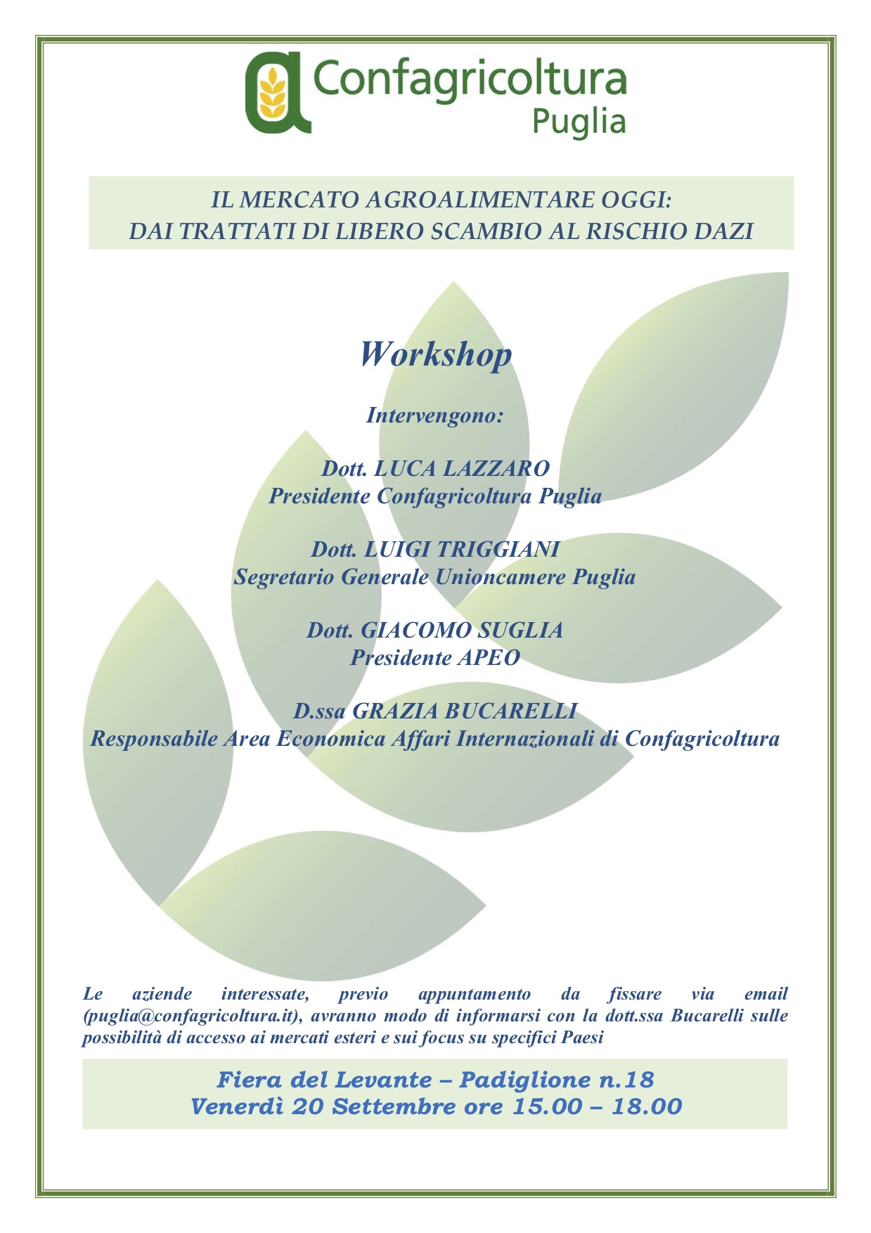 Invito workshop Confagricoltura Puglia 20 settembre